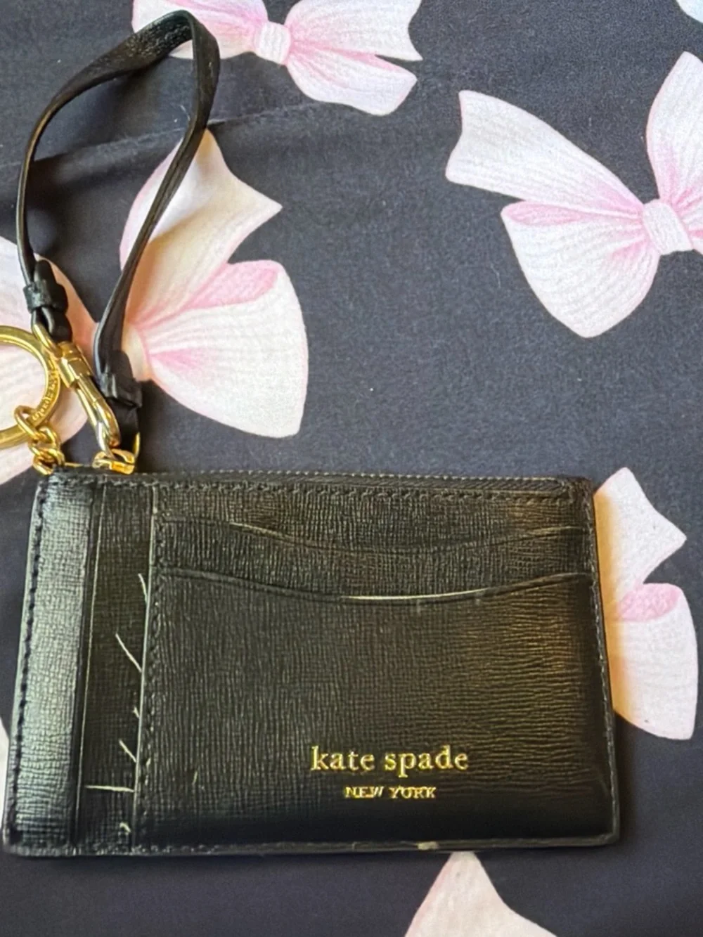 kate spade Black Leather Card Holder with Gold Hardware and Wristlet